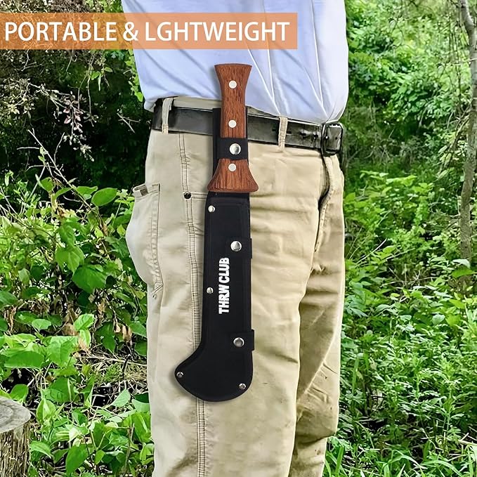 Billhook Sickle Machetes with Saw, Sharp Machete with No-Slip Wood Handle and Nylon Sheath, Sickle Survival Knife Machete for Gardening, Camping, Hunting, Survival, Bushcraft and Yard Work