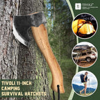 Tivoli 11 Inch Hatchet Camping Axe,Small Bushcraft Axe for Chopping and Wood Splitting,Ash Wood Handle,Perfect for Outdoor Survival and Adventures,Hunting, Trekking,Gardening