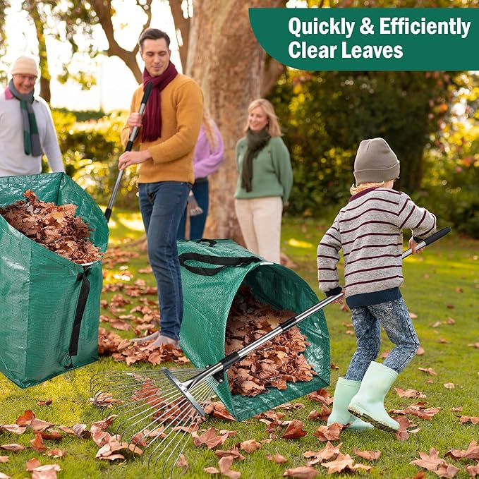 60Gallon Leaf Collector and Adjustable Metal Rake Set,Detachable 18 Tines Leaf Rake with Dustpan-Type Leaf Bag,Leaves Pick up Tool Set,Lawn and Leaf Collector Tool Kit for Lawn Yard Leaves,Shrub,Grass