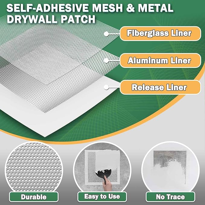 Seloom 12 X 12 Inch Drywall Repair Kit - Heavy Duty Self-Adhesive Mesh Drywall Patch Kit for Large Holes, Quick & Easy Wall Patch Repair kit for Wall and Ceiling (Repair 8)
