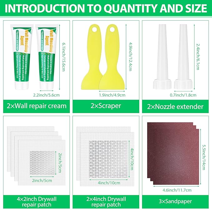 Drywall Repair Kit - Large Hole Patch, Wall Mending Agent with Scraper - Easy to Fill Holes for Home Wall, Plaster Dent Repair - 2 Pcs