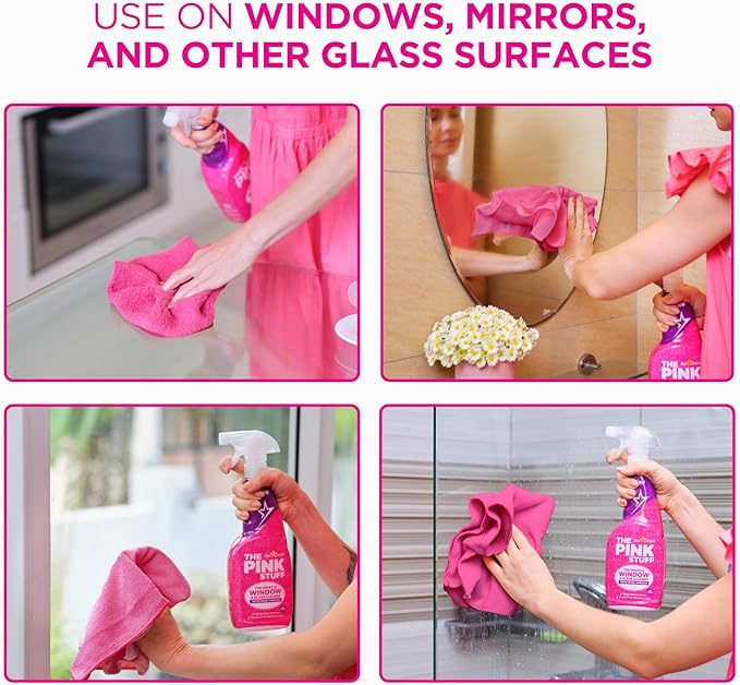 The Pink Stuff Miracle Window Cleaner Spray, 30 fl oz – Now 20% More! Streak-Free Glass & Mirror Cleaner for Crystal Clear Shine – Cuts Through Grease, Fingerprints & Smudges with Ease