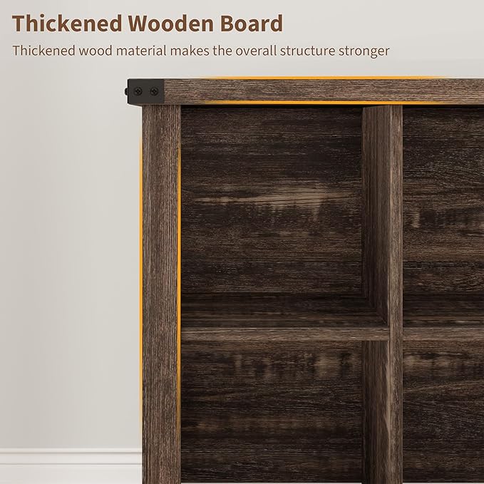 GarveeHome 9 Cube Storage Organizer Bookshelf, 4 Tier Farmhouse Horizontal Bookcase, 37.4 Inch Wood Storage Bookcase for Entryway, Long Low Bookshelves for Living Room-Black Oak