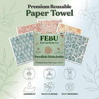 FEBU Swedish Dishcloths for Kitchen | 5 Pack Stamps Reusable Paper Towels Washable | Swedish Dish Towels | Non-Scratch Cellulose Sponge Cloths | No Odor, Biodegradable Cleaning Cloths