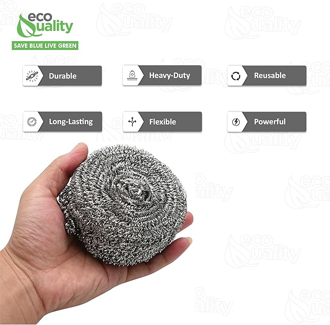 Stainless Steel Sponges Scourer, Steel Wool Scrubber, Scrubbing Scouring Pad for Pots, Pans and Ovens Great for Kitchen, Bathroom, Outdoors by EcoQuality (48)