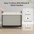 ELYKEN Laundry Hamper 4 Section, 140L Rolling Laundry Sorter with Removable Liner Bag, Laundry Basket with Wheels, Steel Frame with Metal Handle, Clothes Hamper Cart for Laundry Room & Bedroom