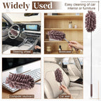 2 PCS Car Interior Duster with Extension Pole, Microfiber Car Dusters with Bendable Head, Cars Duster Exterior&Interior Scratch Free, for Cleaning of Vehicle Details, Offices, Window, Furniture(Brown)