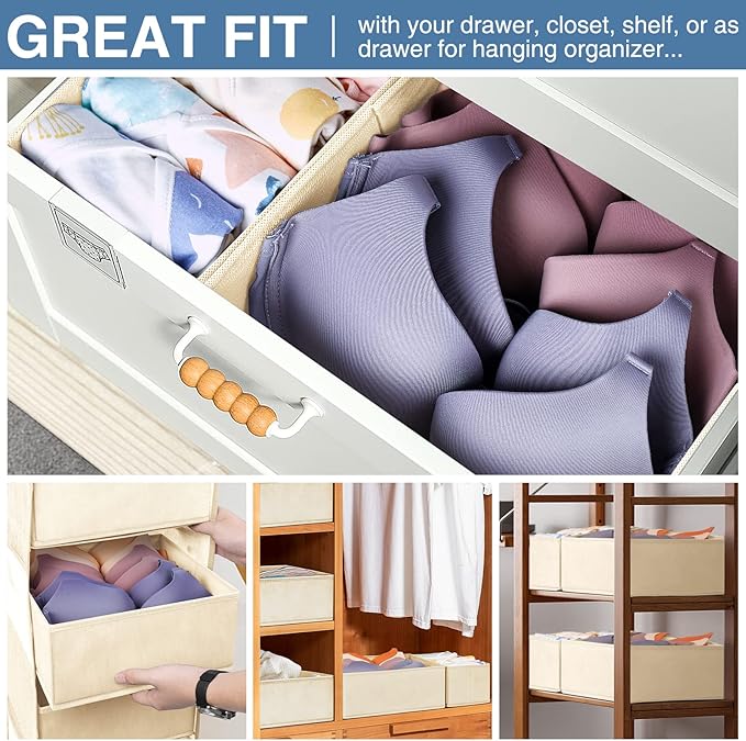 Criusia Drawer Organizer Clothes, 24 Pack Dresser Organizer Bins for Nursery Bedroom, Closet Organization and Storage Dividers for Clothing, Baby Clothes, Underwears, Socks (Beige)