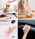 KitchLife Microfiber Cleaning Cloth Roll, 100 Pack - Tear-Away Microfiber Paper Towels, Lint-Free, Reusable, Washable for Kitchen, Car, Dishes, and Sensitive Surfaces (Pink)