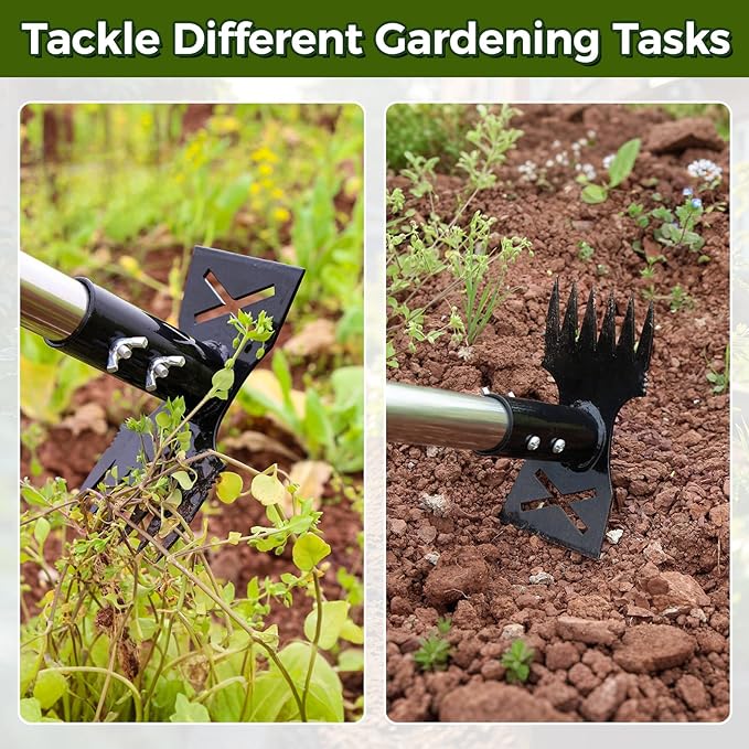 Weed Puller Tool with Long Handle - 44" Heavy Duty Manual Weeder & Garden Hoe, 2 in 1 Uprooting Tool for Yard, Lawn, Flower Bed, and Patio, Durable Weed Remover for Gardening (44")