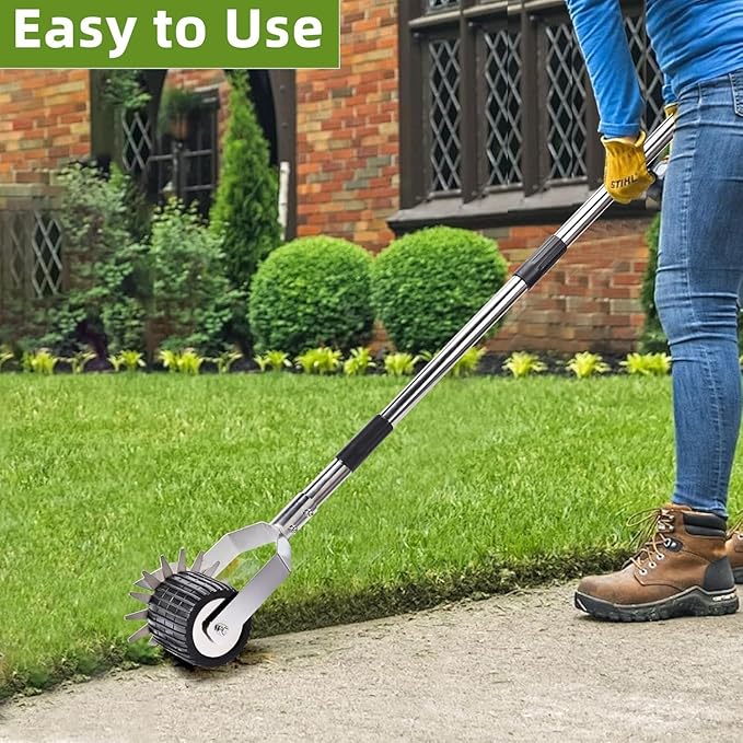 Wheel Rotary Manual Edger Lawn Tool, Grass Edge Trimmer, Sidewalk Lawn Edger Tool, Adjustable 3 Sections Stainless Steel Handle, Ergonomic, 56"