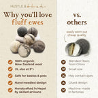 Fluff Ewes Wool Dryer Balls 6 Pack Premium New Zealand Wool Laundry Balls for Dryer, No Static Dryer Balls Laundry Reusable Cute, XL Wool Dryer Balls Cute, Baby Dryer Balls for Dryers - Marble