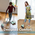 BLACK+DECKER Butler Broom & Dustpan Set - Short Handle, Stand-Up Design - Lightweight, Space-Saving Combo for Kitchen, Living Room, Bathroom, Lobby Floors - Home Cleaning Essential, Teal/Grey