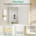 TokeShimi 17x25 Recessed Medicine Cabinet with Mirror Surface Mount, Aluminum Framed Metal White and Gold Medicine Cabinet with Mirrored, Bathroom Beveled Mirror Adjustable Storage