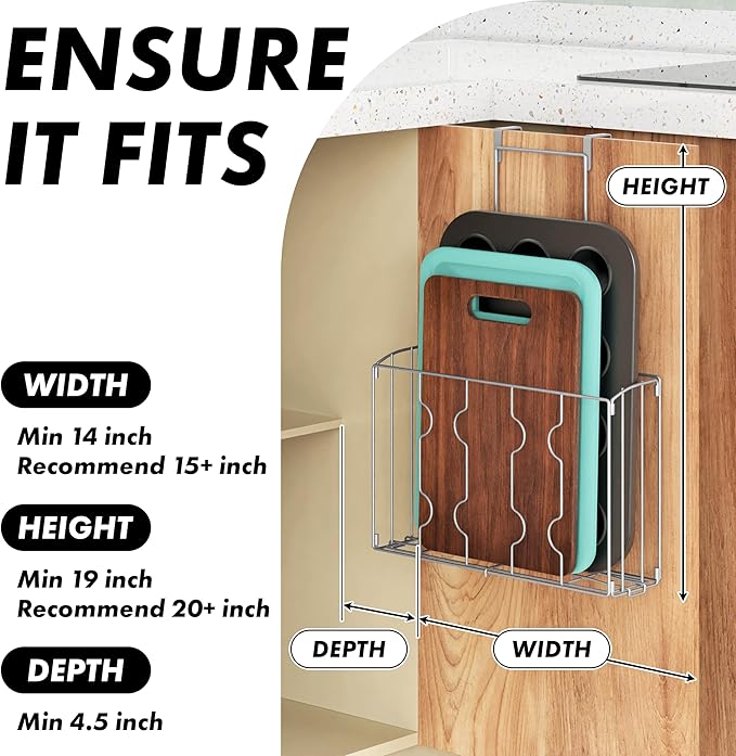 SIMPLE HOUSEWARE Over the Cabinet Door Organizer Holder 2 Pack 13.5" Wx4.25 Dx18.5 H and 12.5" Wx3.6 Dx18.5 H Silver