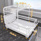 Runnatal Dish Rack with Drainboard, 2-Tier Dish Drying Rack for Kitchen Counter and Sink, Detachable 2-in-1 Utensil Holder, Cup Holder, Large Capacity Dish Drainer, White