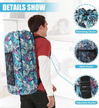 Green Leaf Portable Laundry Bag Backpack with Adjustable Straps & Drawstring Closure, Mesh Pocket - Ideal for College, Apartment, Camping