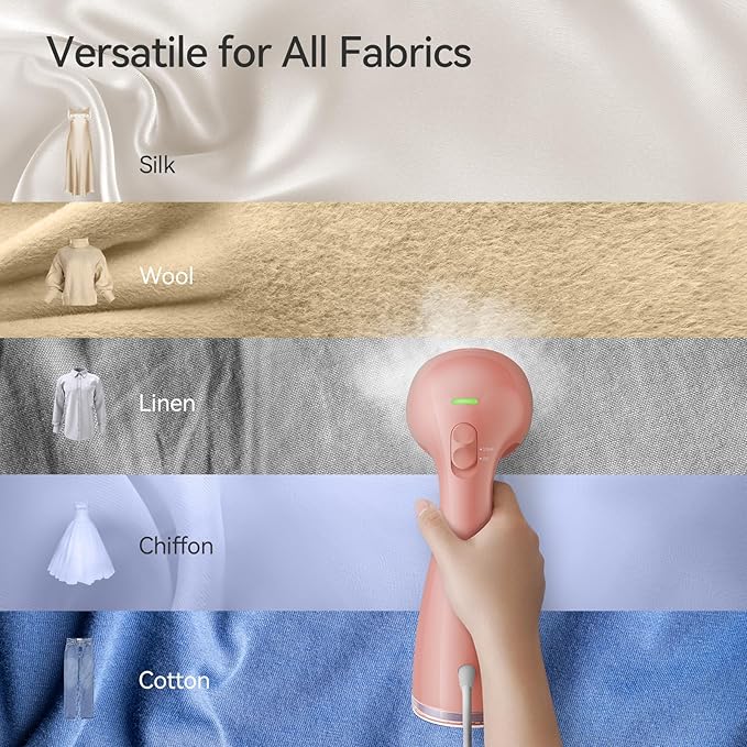 HiLIFE Steamer for Clothes, 1100W Clothes Steamer, Fast Wrinkle Removal with Large 300ml Tank, Ideal for All Fabrics, Easy to Use, Compact and Portable Travel Garment Steamer-Pink