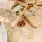 Wired Edge Decorative Ribbon DIY Craft Ribbon for Holiday Garlands Gift Wrapping and Home Decor (Natural Khaki Color, 1inches)