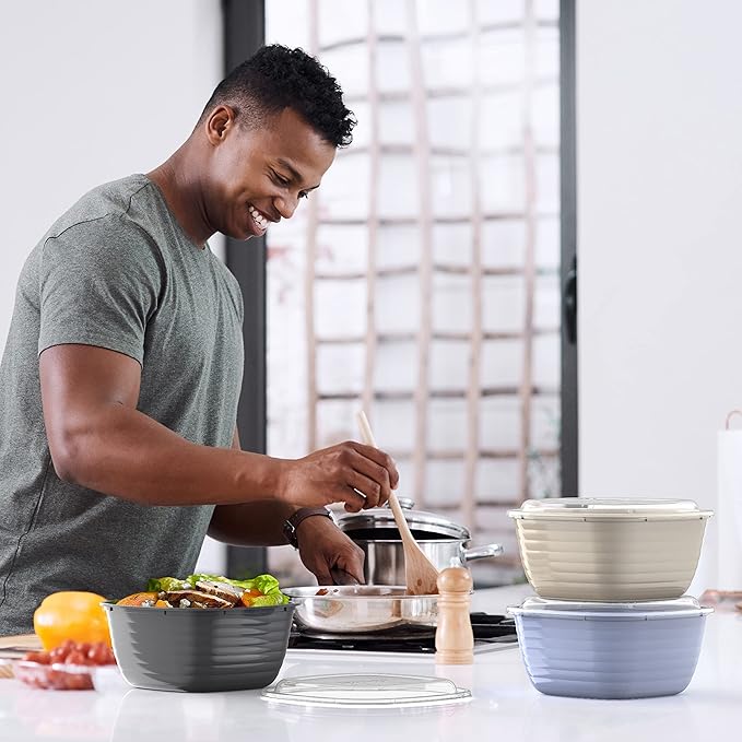 Bentgo Prep - 1-Compartment Bowls with Custom Fit Lids - Reusable, Microwaveable, Durable, PFAS & BPA-Free, Freezer and Dishwasher Safe Meal Prep Food Storage - 10 Bowls & 10 Lids (Graphite)
