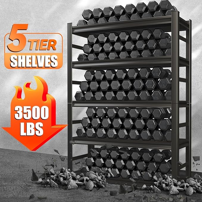 Kitchen Storage Shelves, 72" H × 48" W Heavy Duty Shelving Unit, 5-Tier Adjustable Pantry Shelf, Food and Beverage Storage Shelves, Durable Metal Shelving, Appliance Storage, Black