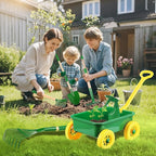 Duckura Kids Gardening Tools Set - 7pcs Wheelbarrow Set Outdoor Toy for Kids with Shovel, Rake, Leaf Rake, Yard Digging Weed Toys, Halloween Birthday Gifts for Boys Girls Age 2 3+Years Old(Yellow)