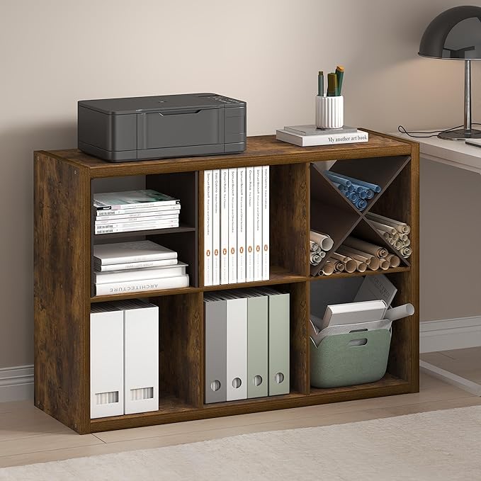 Furinno Cubicle Open Back Decorative Cube Storage Organizer, 6-Cube, Amber Pine