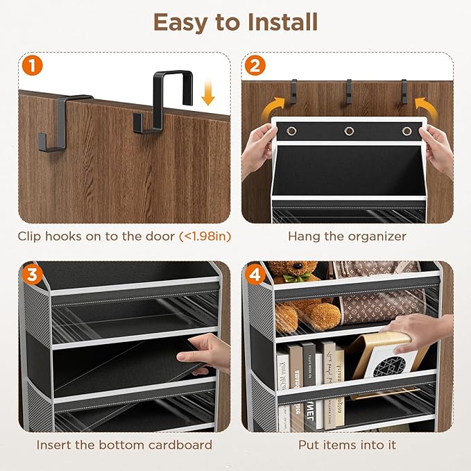 Over The Door Organizer, 8 Shelf Door Hanging Organizers with 8 Large Capacity Pockets, Back of Door Organizer Storage Hanging Shelves for Closet Bathroom Bedroom Nursery