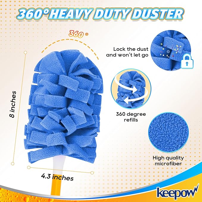 KEEPOW Reusable Duster Refill Compatible with Swiffer Hand Duster, Heavy Duty Duster Refills, 360 Degree Dusters Refills for Cleaning, Fleece Refill Ceiling Fan, 4 Pack (Handle is Not Included)