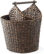 Casafield Toilet Paper Roll Storage Basket with Magazine Holder, Espresso - Woven Water Hyacinth Wicker Bathroom Bin for Bath Tissue and Toiletries