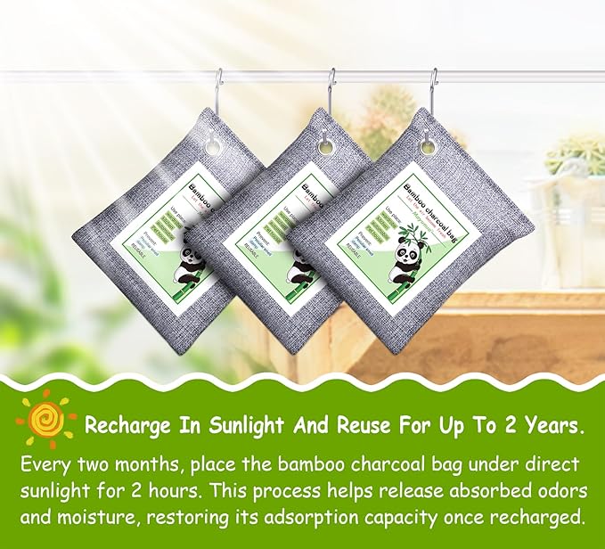 Activated Charcoal Odor Absorber for Strong Odor in Basement, Cars, Closets, Smoke, Shoes. 8 Pack Bamboo Charcoal Air Purifying Bags Deodorizer Odor Eliminator for Home