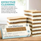 Plant Based Natural Sponge - Pack of 12 Cellulose Sponges, Safe on Non-Stick Cookware, Dual Sided Dish Sponge for Washing Dishes, Kitchen and Household
