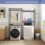 Golpart Over Washer and Dryer Shelves,Laundry Room Storage Organization Clothes Drying Rack,4 Tier Adjustable Height Wire Shelving with Wire Basket,Hanger Rod&Hook,Space Saving Shelf