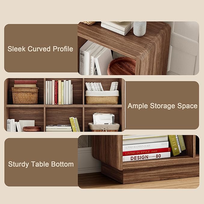 ChooChoo 6 Cube Storage Organizer, Wooden Bookcase with Storage, Cube Storage Bookshelf for Bedroom and Home Office, Brown Walnut