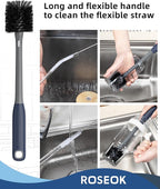 2 in 1 Long Handle Bottle Brush with Straw Brush for Cleaning Glass, Sports Bottle, Coffee Mug, Gray, 1 Pack