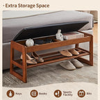 Shoe Rack Bench with Storage - Entryway Bench 40inch 2-Tier Shoe Bench with PU Cushion, Solid Wood Legs Flip Top Entryway Organizer Space Saving