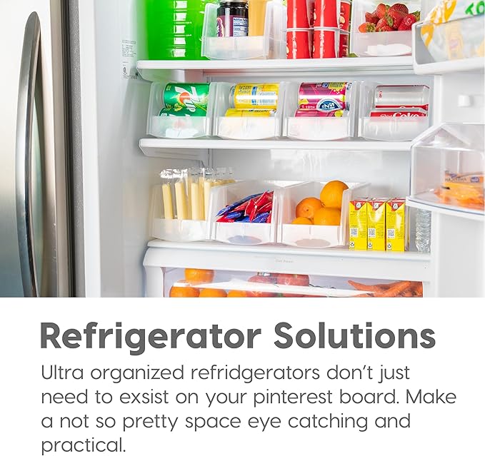 IRIS USA Clear Plastic Stackable Storage Bins, X Large- 4 Pack, Open Front Fridge Pantry Kitchen Closet Cabinet Bathroom Organizer Basket for Organizing Snack, Cans, Office Supplies, and Coffee Pods