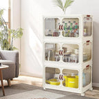 Multi-Purpose Stackable Plastic Storage Bins with Wheels & Lids - Space-Saving Foldable & Collapsible Organizers for Home, Pantry, Office, Dorm, Craft Room & Closet (4 Layers)