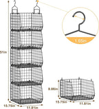 Capacity Upgrade Edition Deeper 4'' 5 Tier Foldable Hanging Closet Organizer and Storage，Wire Cabinet Shelves and Rack with 5 S Hooks,Stackable Metal Basket Bins for Clothes Shoe Purse,Black