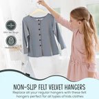TechZoo 25 Premium Kids Velvet Hangers - 14" Non-Slip Clothes Hangers for Kids & Preteens - Ultra Slim, Space-Saving, Strong & Durable Hangers with 360° Swivel Hook - Beige