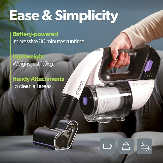 Gtech Multi Platinum Cordless Handheld Vacuum Cleaner - Portable Vacuum Cleaner for Car, Home, and More - Reinforced with Lightweight Aluminum - Rechargeable - 30 Mins Runtime