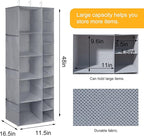 Libeder Shoe Organizer for Closet, 15 Shelf Hanging Closet Storage Shelves - 10 Shoe Rack Organizer and 5 Compartment for Clothes with 6 Side Mesh Pockets for Scarves Socks,Gloves Grey