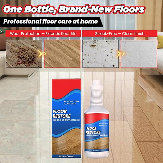 Floor Restore for Wood Floors: Floor Clean Restorer & Polish for Tile, Shine Wood, Laminate, Vinyl, Bamboo - Quick-Drying Flooring Protection Agent (1, 150 ml)