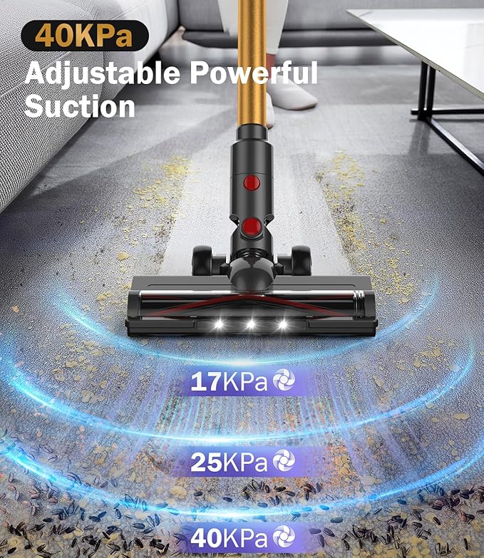 Cordless Vacuum Cleaner, 40Kpa Vacuum Cleaners for Home with LED Display, 45Mins Stick Vacuum Cordless Rechargeable, Wall-mounted Charging, Wireless Vacuum for Home Pet Hair, Carpet, Hardwood Floor