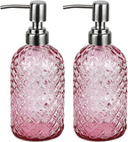 Bathroom & Kitchen Glass Hand and Dish Soap Dispenser with 304 Rustproof Stainless Steel Pump (Pink-2pack)