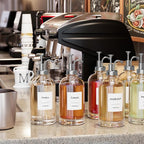 16.9 oz/500 ml Coffee Syrup Dispenser Set - 4 Glass Bottles with Silver Pumper and Syrup Labels - Precise Dispensing and Stylish Addition to Coffee Shop, Cafe or Home Bar