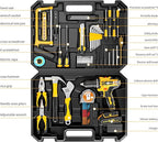 117-Piece Tool Kit with 20V Cordless Drill Mechanic Tool Set for Home & Auto Repair Toolbox Storage Case Perfect for Men, DIYers, Handymen