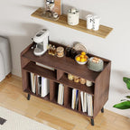 ChooChoo Record Player Stand, Turntable Stand with Vinyl Storage, Record Player Cabinet Up to 350 Albums, Cube Storage Organizer for Living Room, Walnut