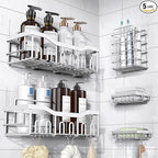 5-Pack Rustproof Stainless Steel Shower Caddy – No Drill Adhesive Bathroom Organizer with Large Capacity, Spacious Shower Shelves for Inside Shower, Kitchen & Home Decor Storage-XL Size