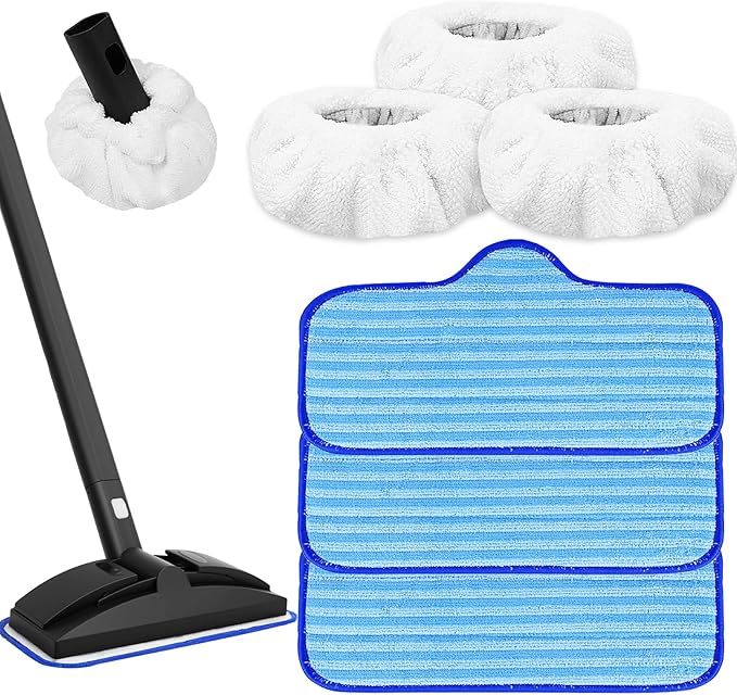 Reusable Microfiber Pads Compatible with Dupray Neat Steam Cleaner Replacement Mop Cleaning Pads, Reusable Cloths and Small Bonnets, 3+3 Pack